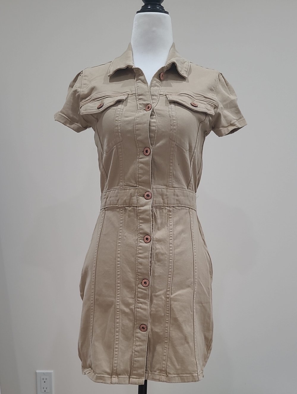 Zara Beige Denim Button-down Mini Dress - XS
